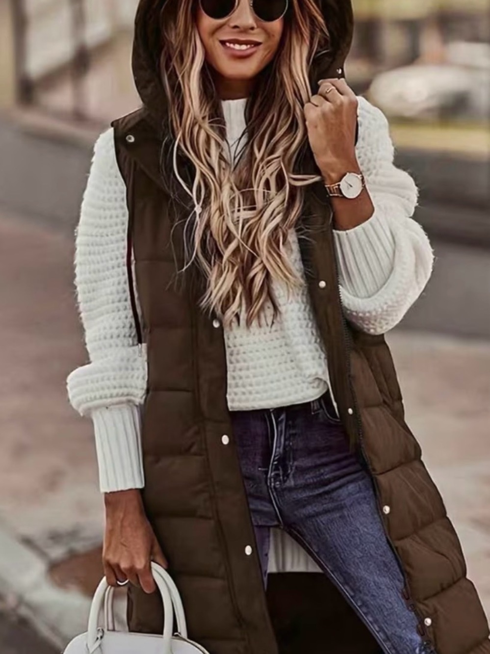NWOT Brown or Black Quilted Puffer Midi Length Vest XL